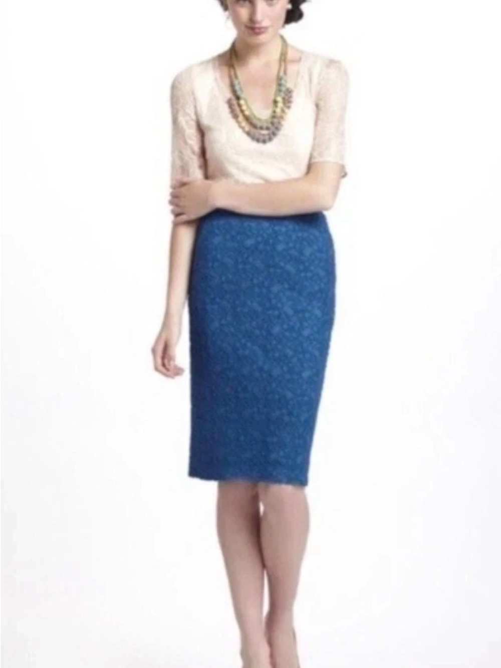 Anthropologie Moulinette Soeurs Blue Lace Pencil Skirt